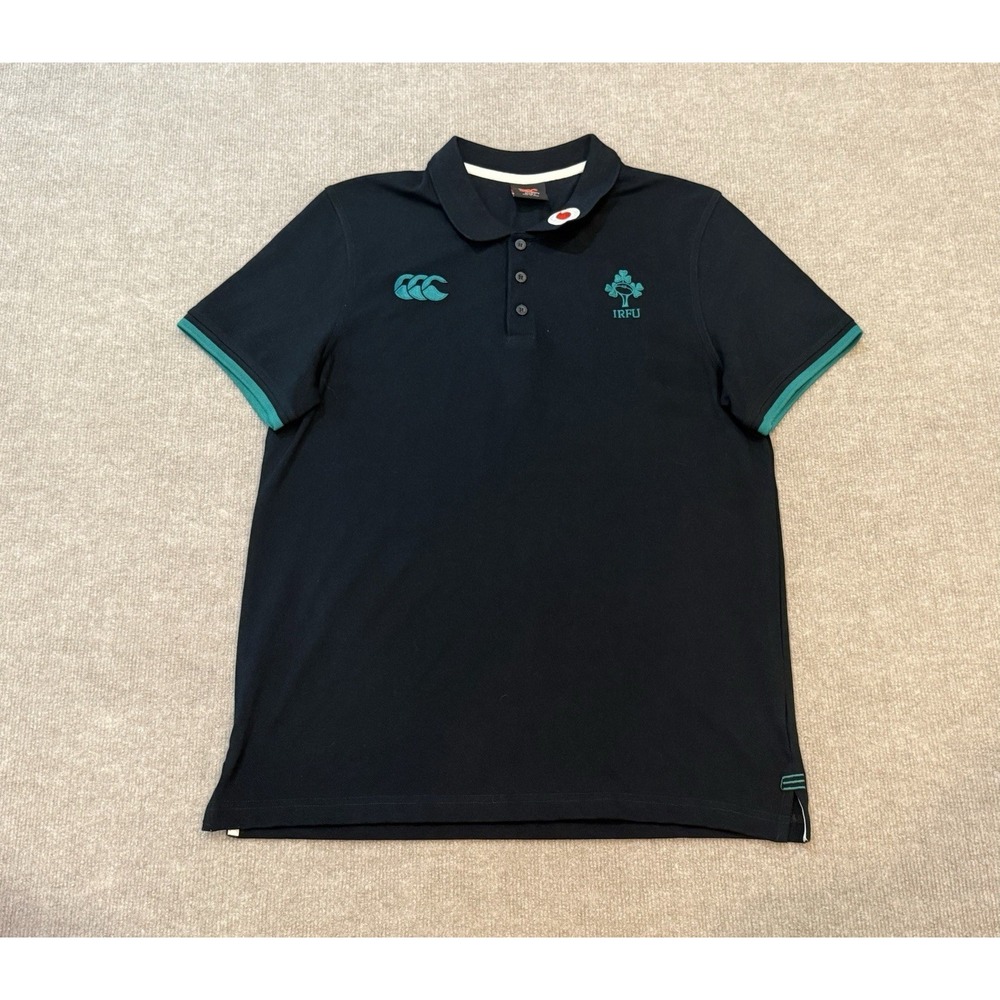 Vintage Canterbury New Zealand Polo Shirt Ireland Rugby Shamrock Large IRFU